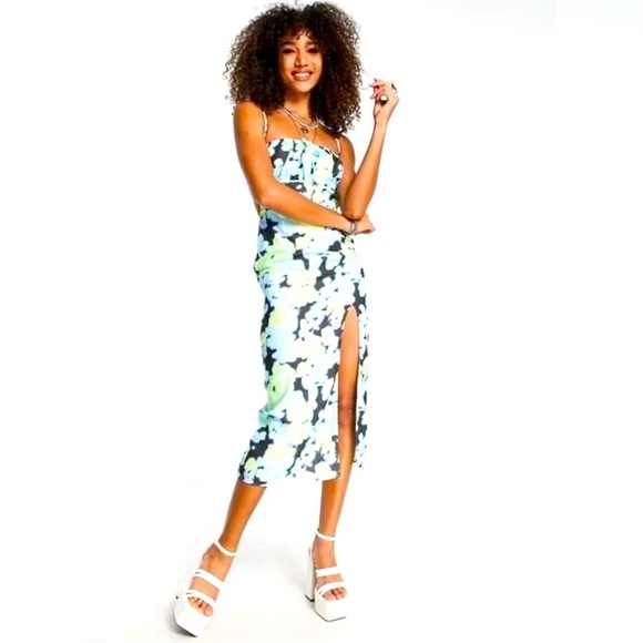 ASOS DESIGN Open Back Slip Midi Dress in Blurred Floral Print - Picture 4 of 8
